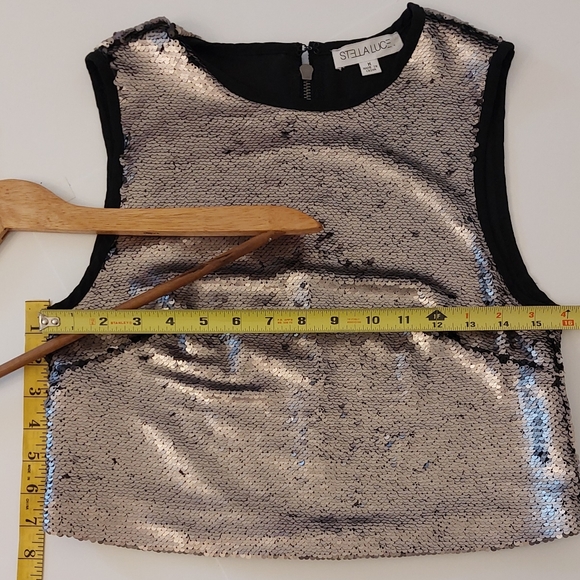 Medium Stella Luce Silver and Black Sequin Crop Top - Picture 2 of 7